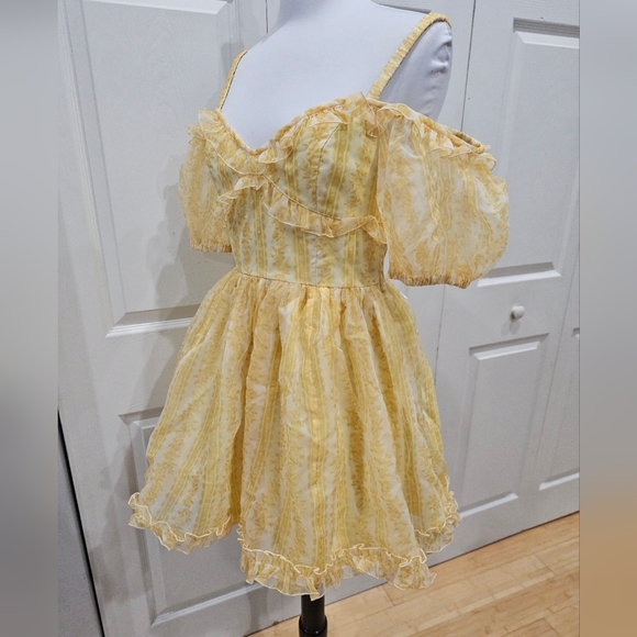 ~SOLD~Dolls Kill Sugar Thrillz SAMPLE Sense N' Sensibility Yellow Corset Dress S - Picture 11 of 14